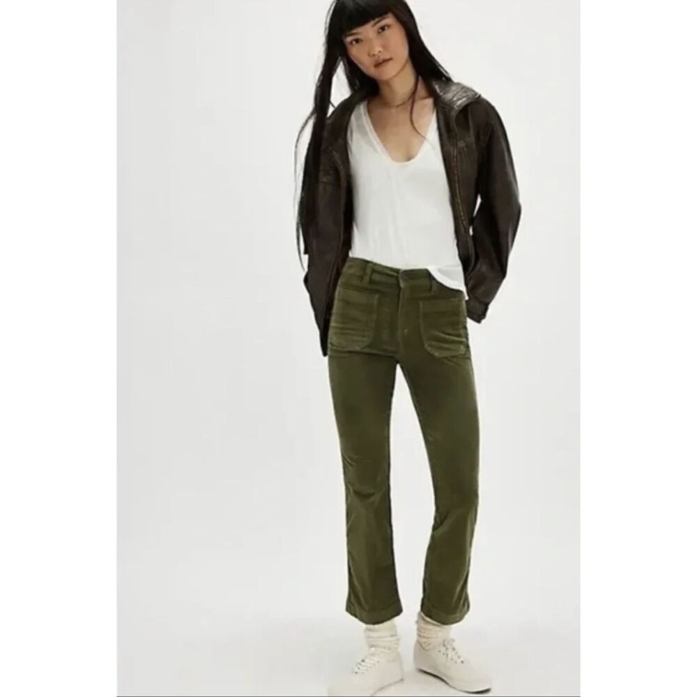 Free People High Time Velvet Flare Pants Womens Size 12 Green Stretch Boho